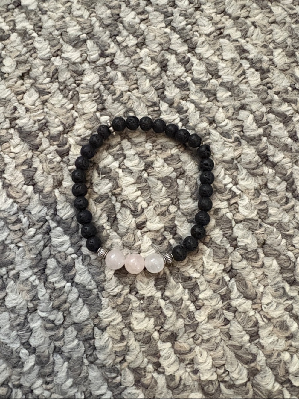 Rose quarts - Black Lava Bead Bracelet with Rose Quartz Accent - Women